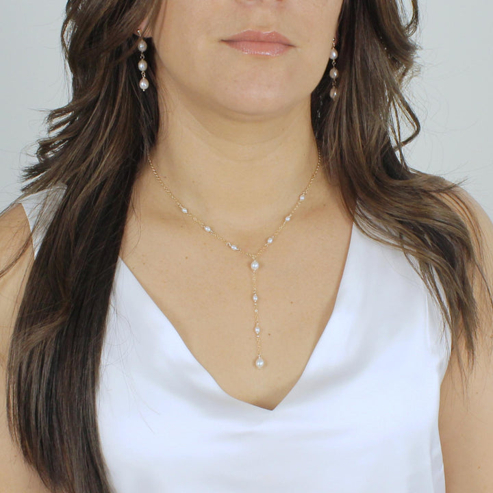 Francine Pearl Y Necklace with cascading freshwater pearls 