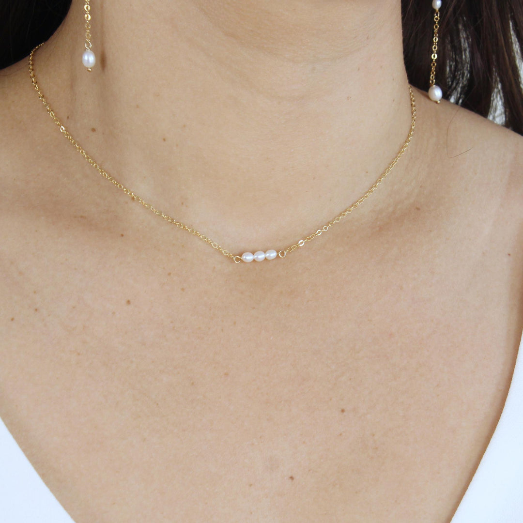 Sally Petite Pearl Bar Necklace with freshwater pearls in Gold Filled
