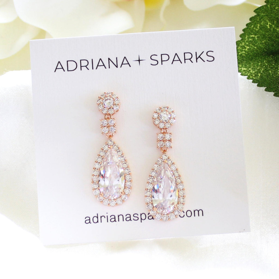 Lisa - Pear Shape CZ Diamond Drop Earrings | Rose Gold