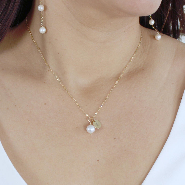 Blake Pearl Necklace with Custom Initial Disc