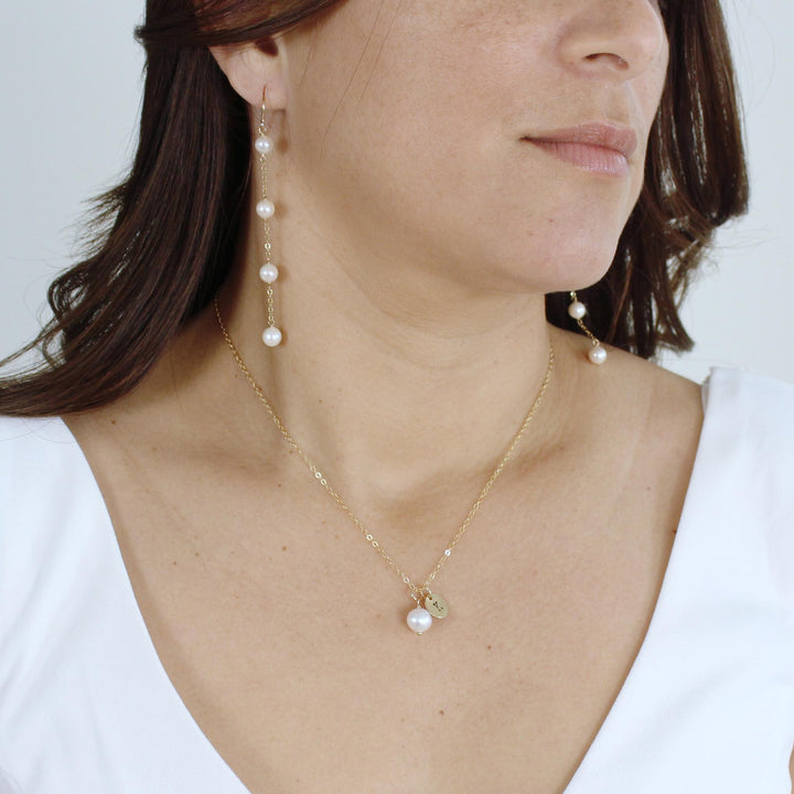 Blake Pearl Necklace with Custom Initial Disc