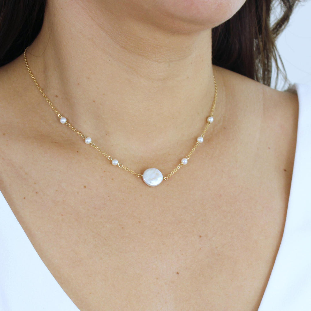 Sasha Coin Pearl Necklace with freshwater pearls 