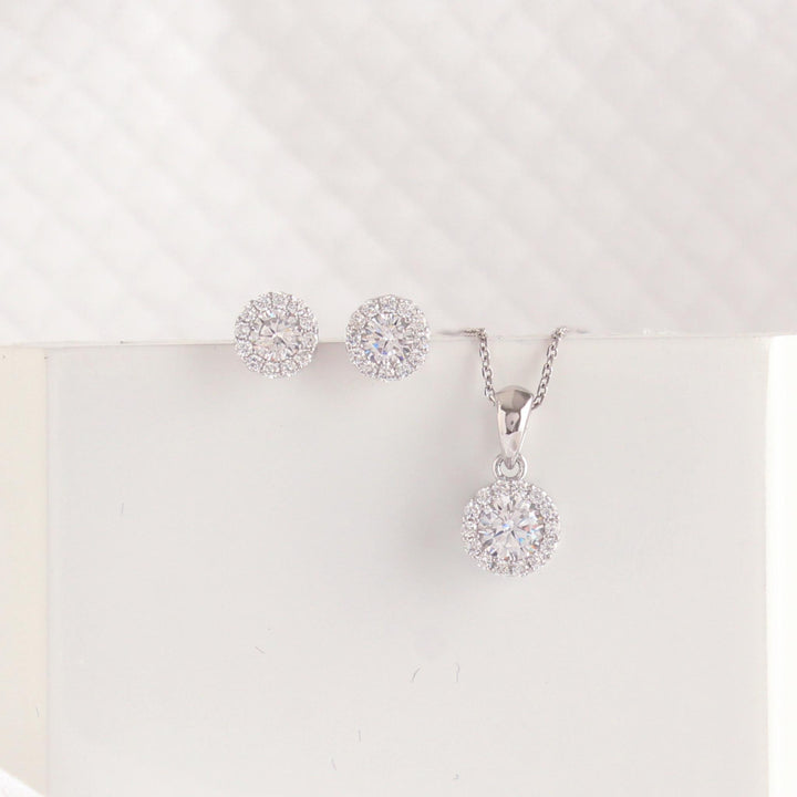 Ava - Round CZ Necklace & Earrings Set | Silver