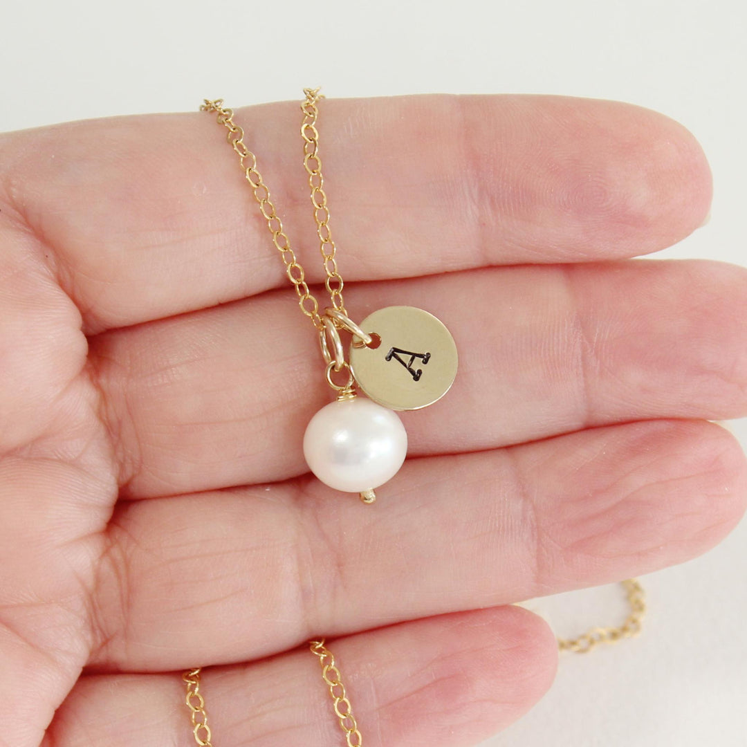 Blake Pearl Necklace with Custom Initial Disc