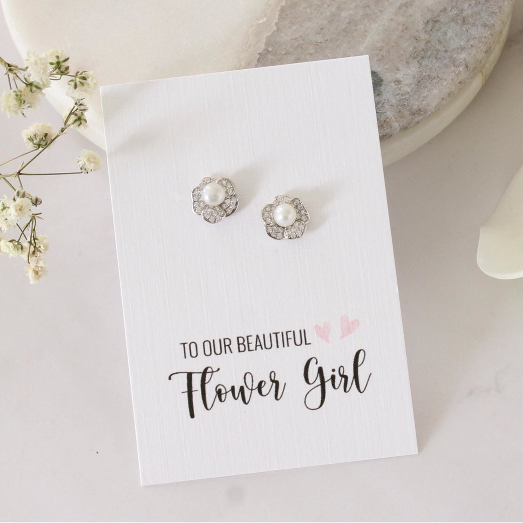 Tallula Sterling Silver Flower Pearl Earrings | Flower Girl Gift 