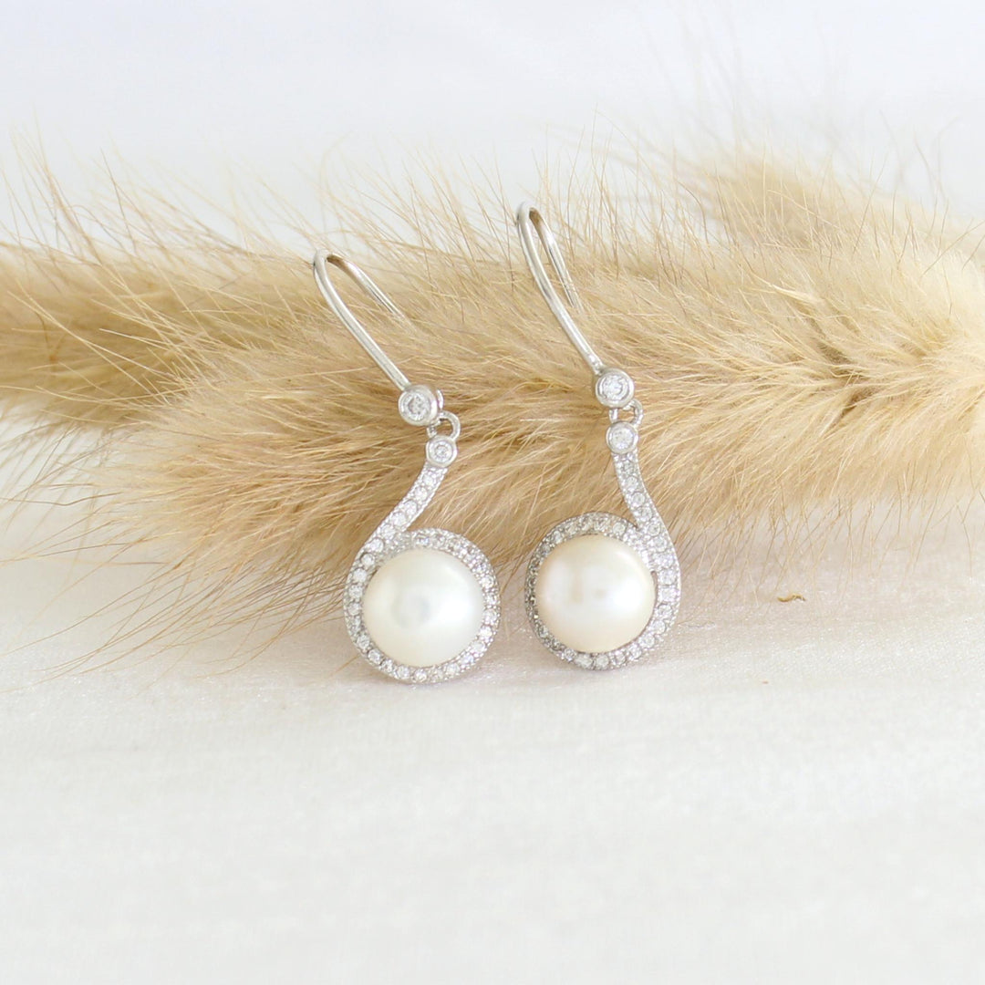 Jenna Pearl & CZ Halo Earrings | Sterling Silver