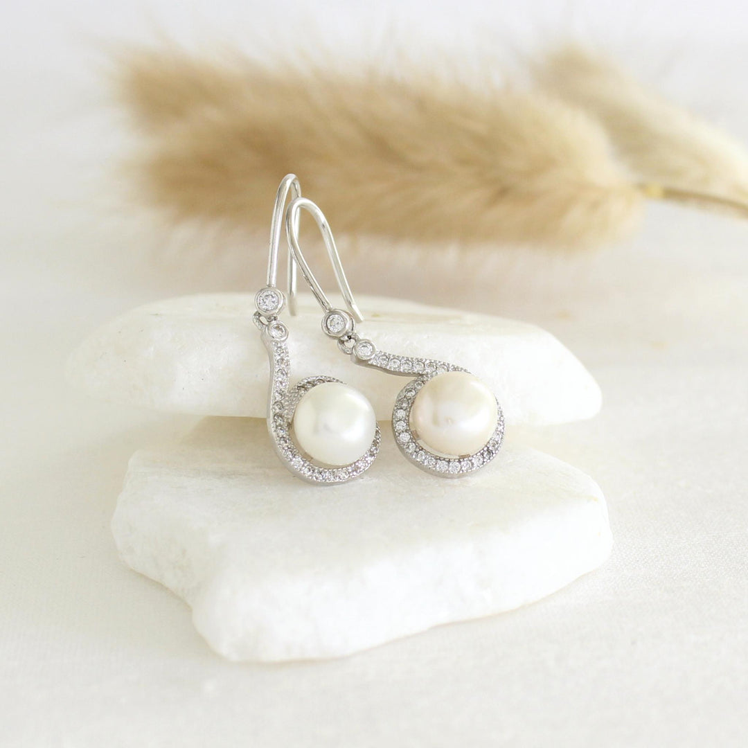 Jenna Pearl & CZ Halo Earrings 