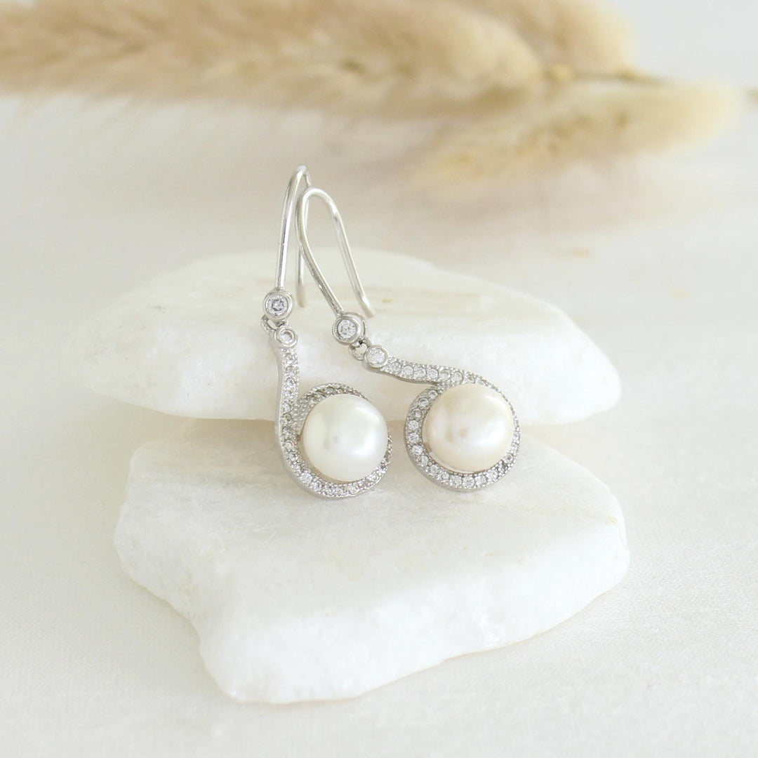 Jenna Pearl & CZ Halo Earrings | Sterling Silver