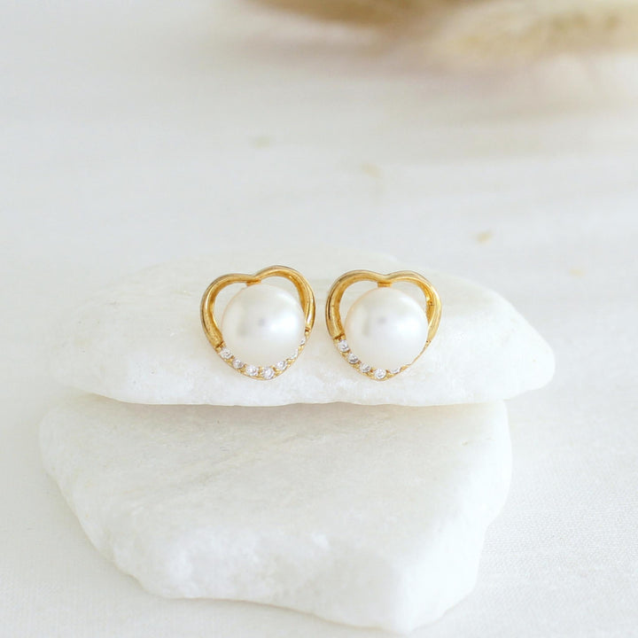 Beckie Heart Stud Earrings with Freshwater Pearls