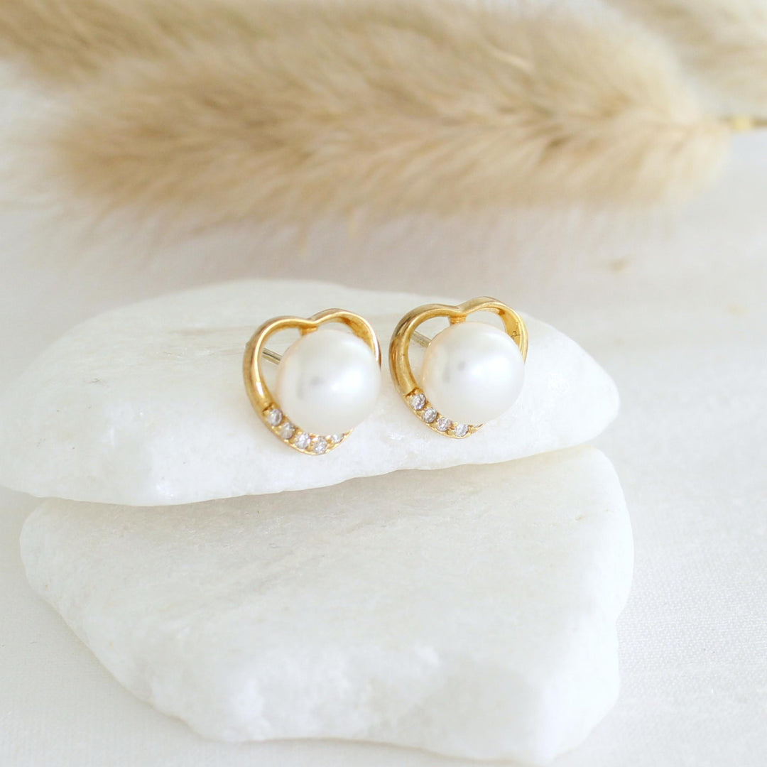 Beckie Heart Stud Earrings with Freshwater Pearls