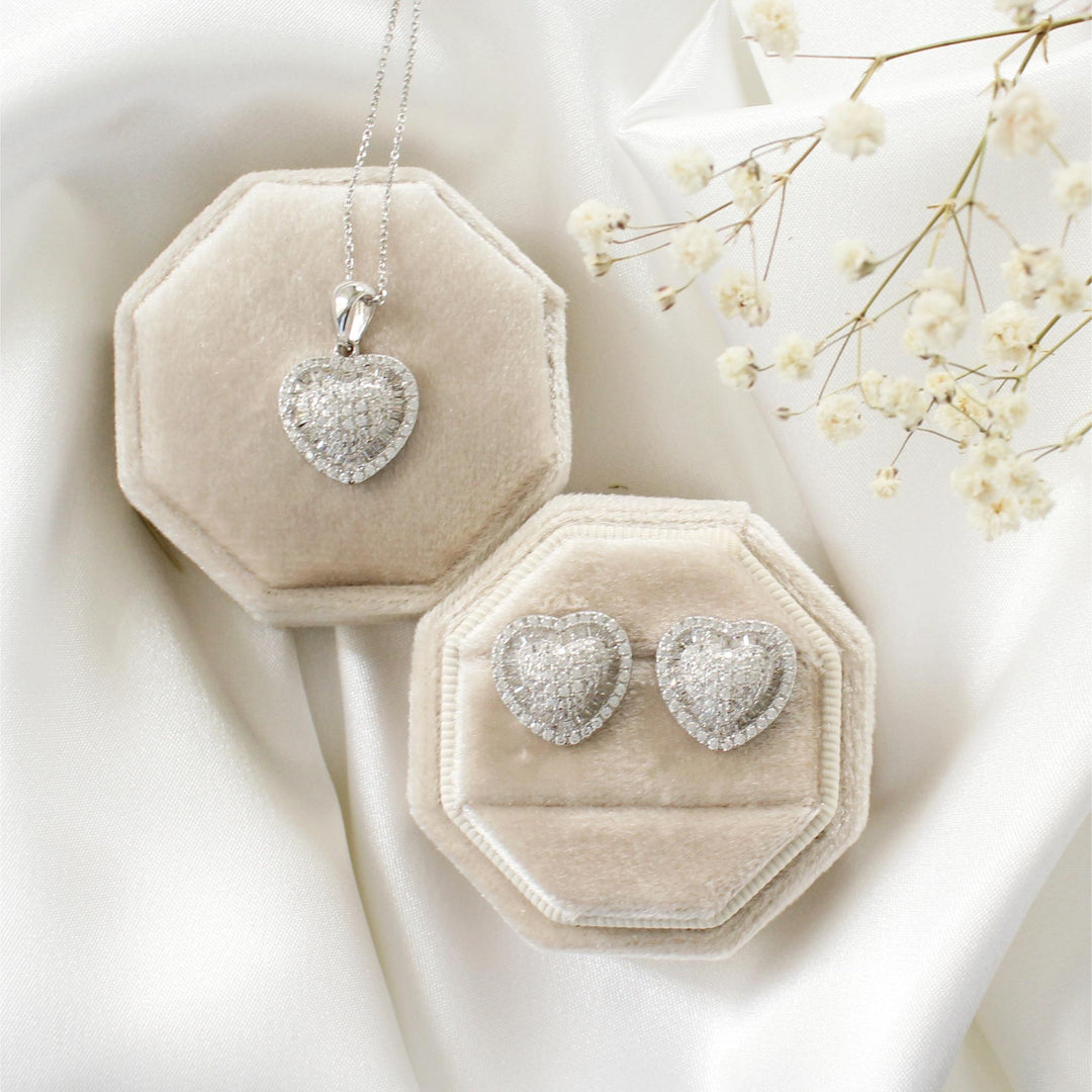 Tori Pave Heart Necklace and Earrings Set