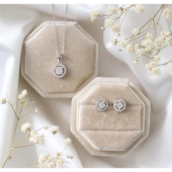 Carter - Dainty Round Halo CZ Necklace Set