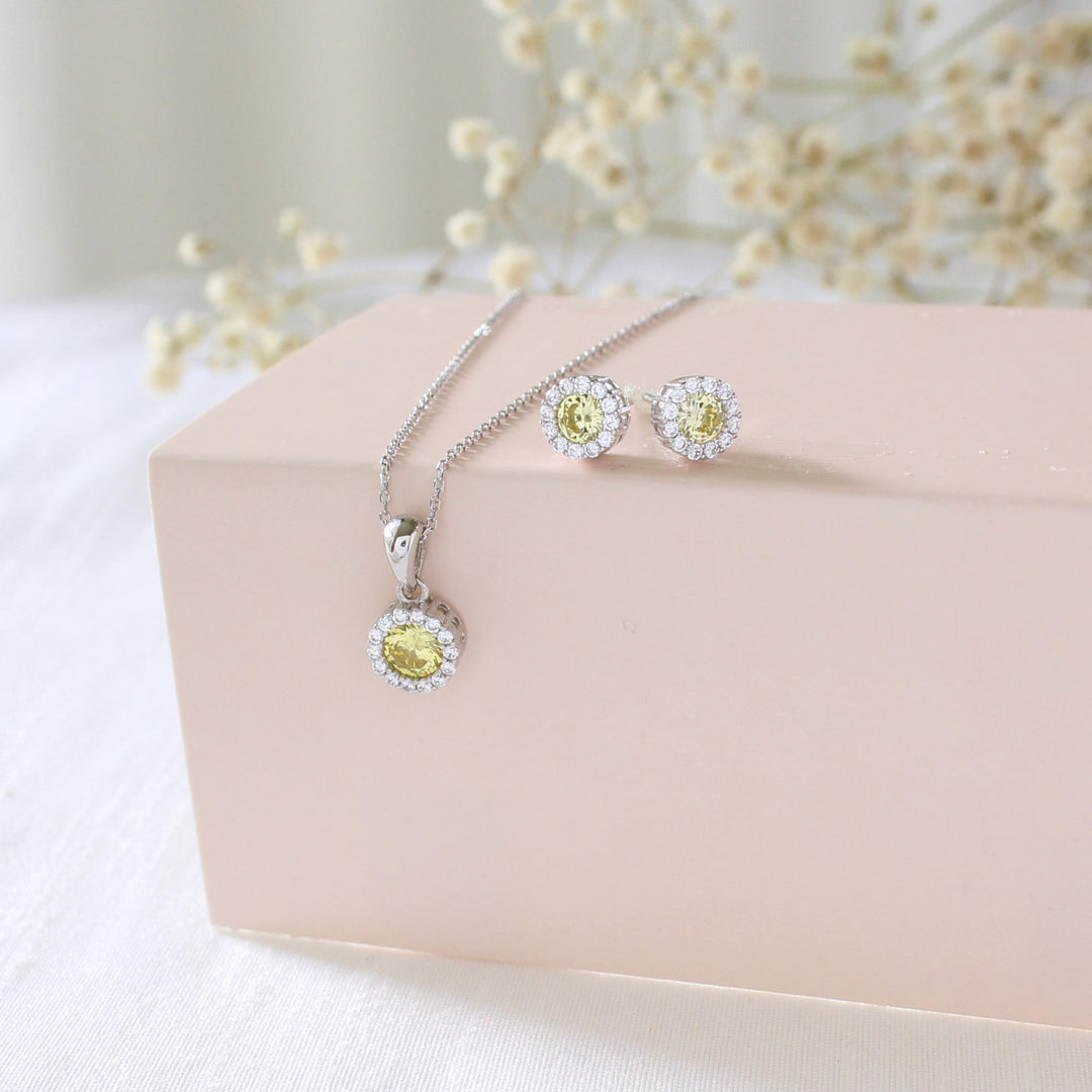 Ava - Round Yellow CZ Necklace & Earrings Set