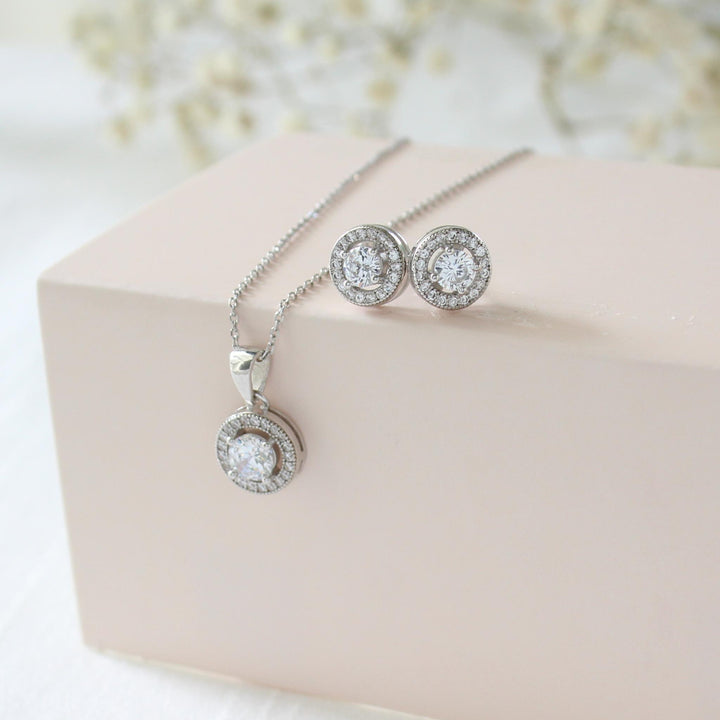 Carter - Dainty Round Halo CZ Necklace Set