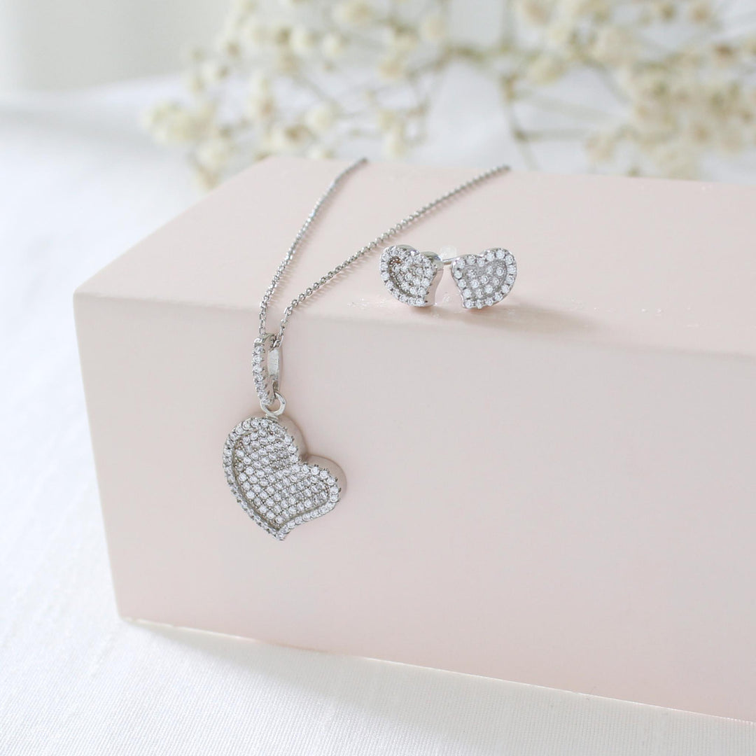 Laice Pave Heart Necklace Set | Sterling Silver