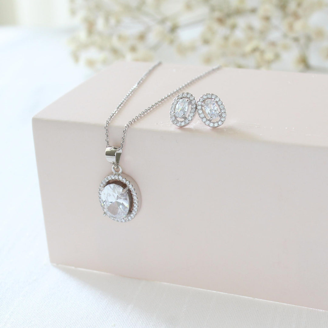 Tanya Oval CZ Diamond Jewelry Set | Sterling Silver