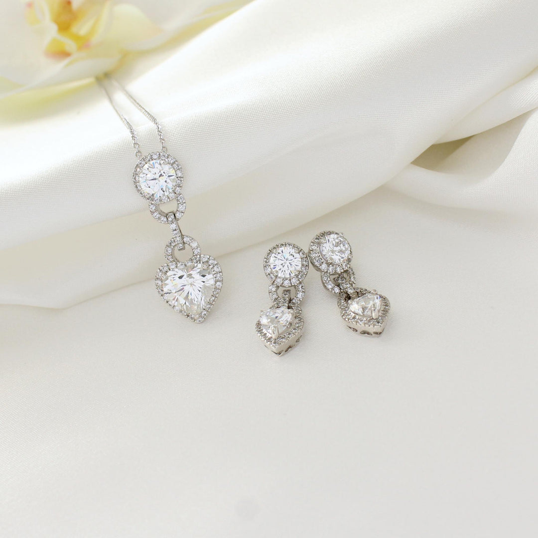 Simone Heart Shape CZ Diamond Jewelry Set in sterling silver with cubic zirconia.