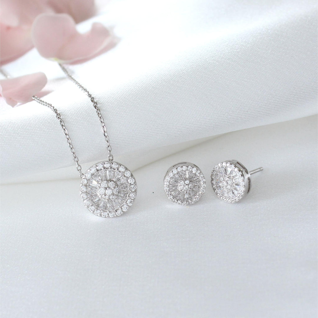 Tasha CZ Diamond Earrings & Necklace Set with cubic zirconia and sterling silver.