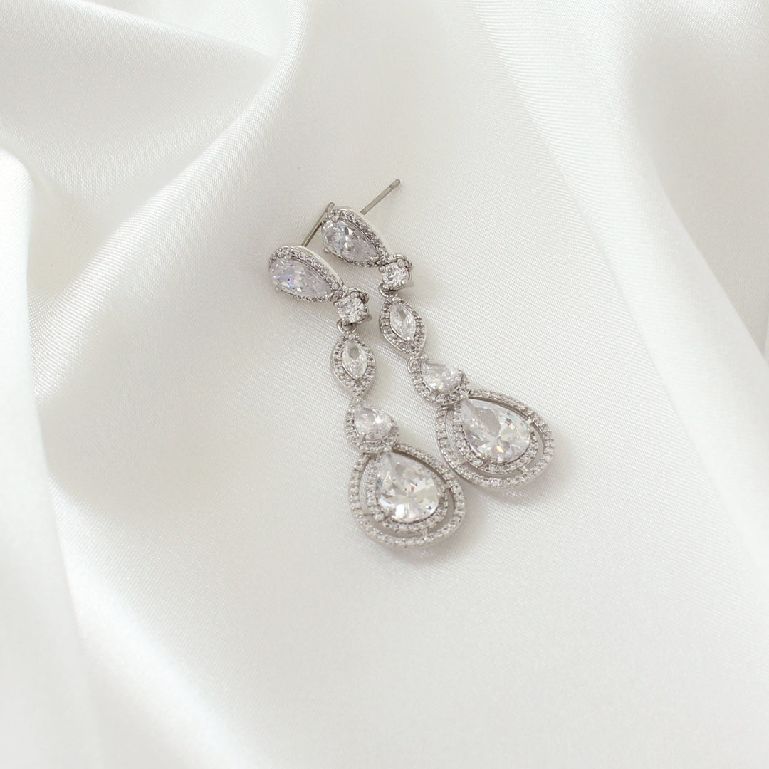 Olivia - Oval CZ Diamond drop Earrings | Silver