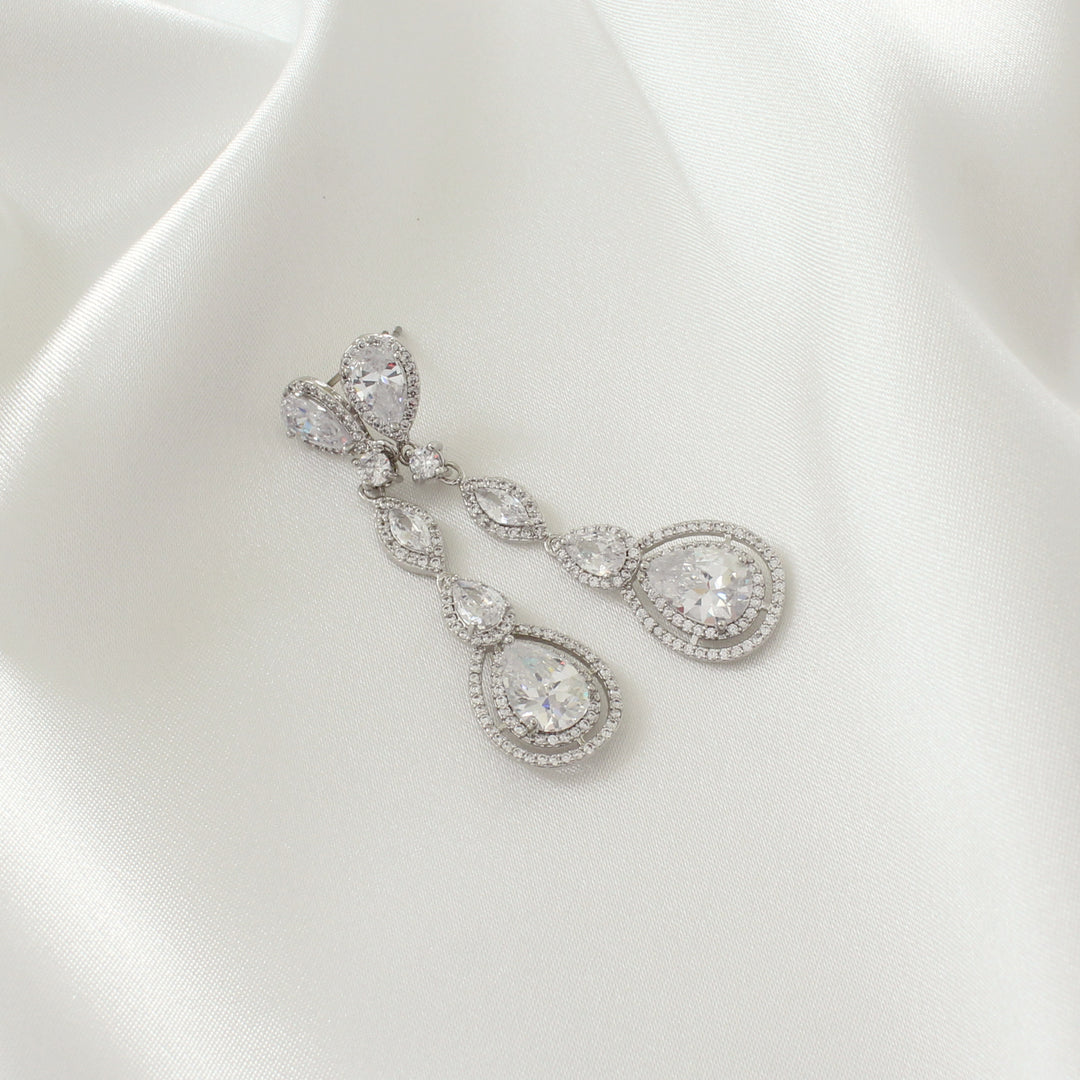 Olivia - Oval CZ Diamond drop Earrings | Silver