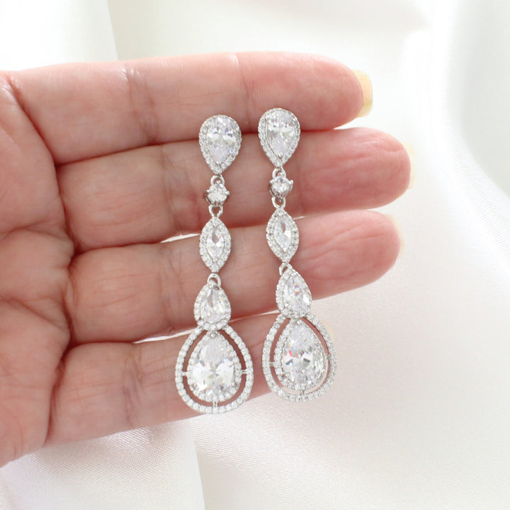 Olivia - Oval CZ Diamond drop Earrings | Silver