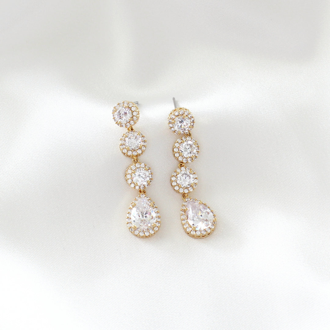 Harper Modern Drop Earrings with cubic zirconia in a cascade of stones.