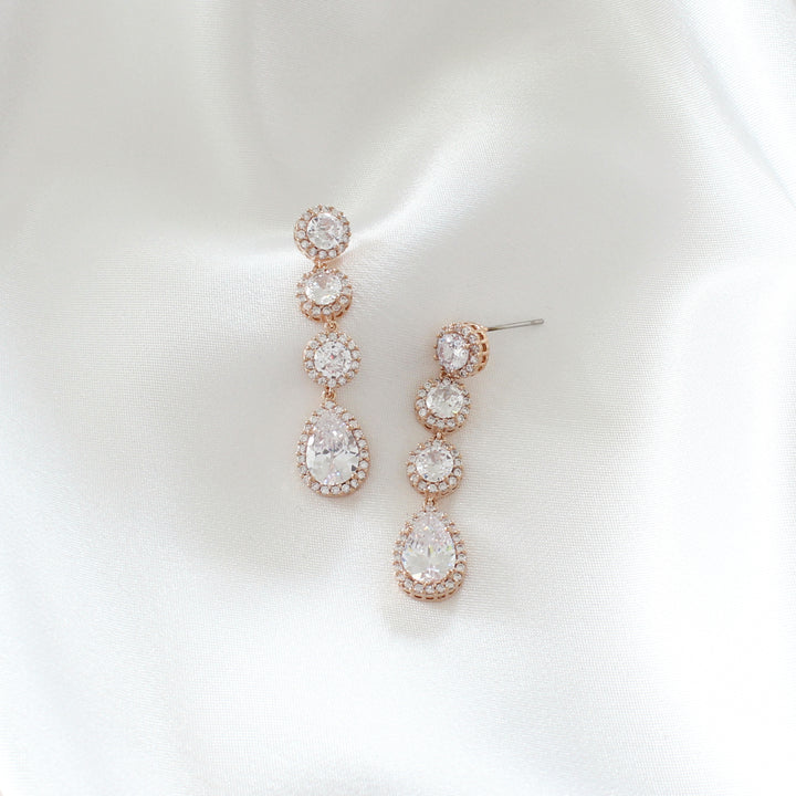 Harper - Modern CZ Diamonds Dangle Earrings | Rose Gold