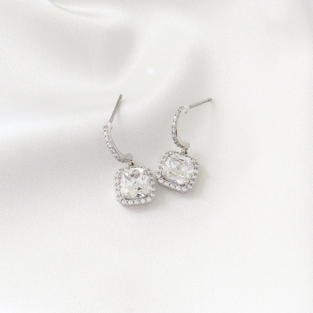 Ella - Classic Square CZ Diamond Earrings in Silver