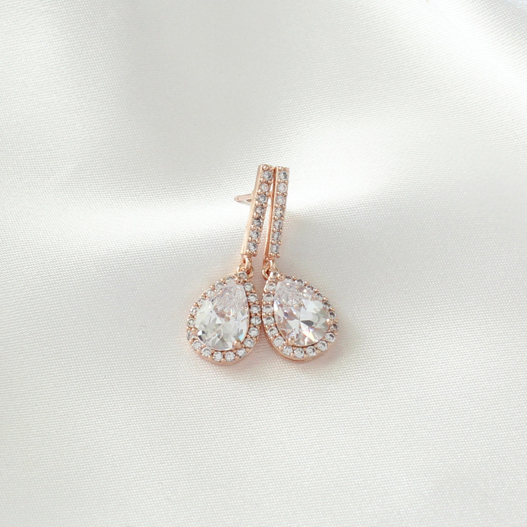 Brianna – Dainty Pear Shape Drop Earrings | Rose Gold