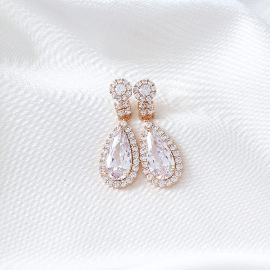 isa Pear Shape CZ Diamond Drop Earrings in Rose Gold