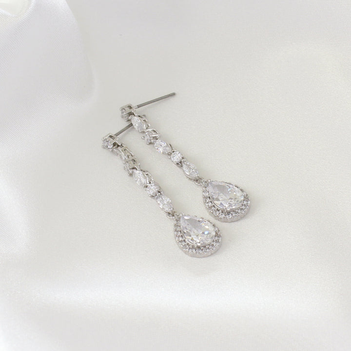 Arya | Long Crystal Drop Bridal Earrings