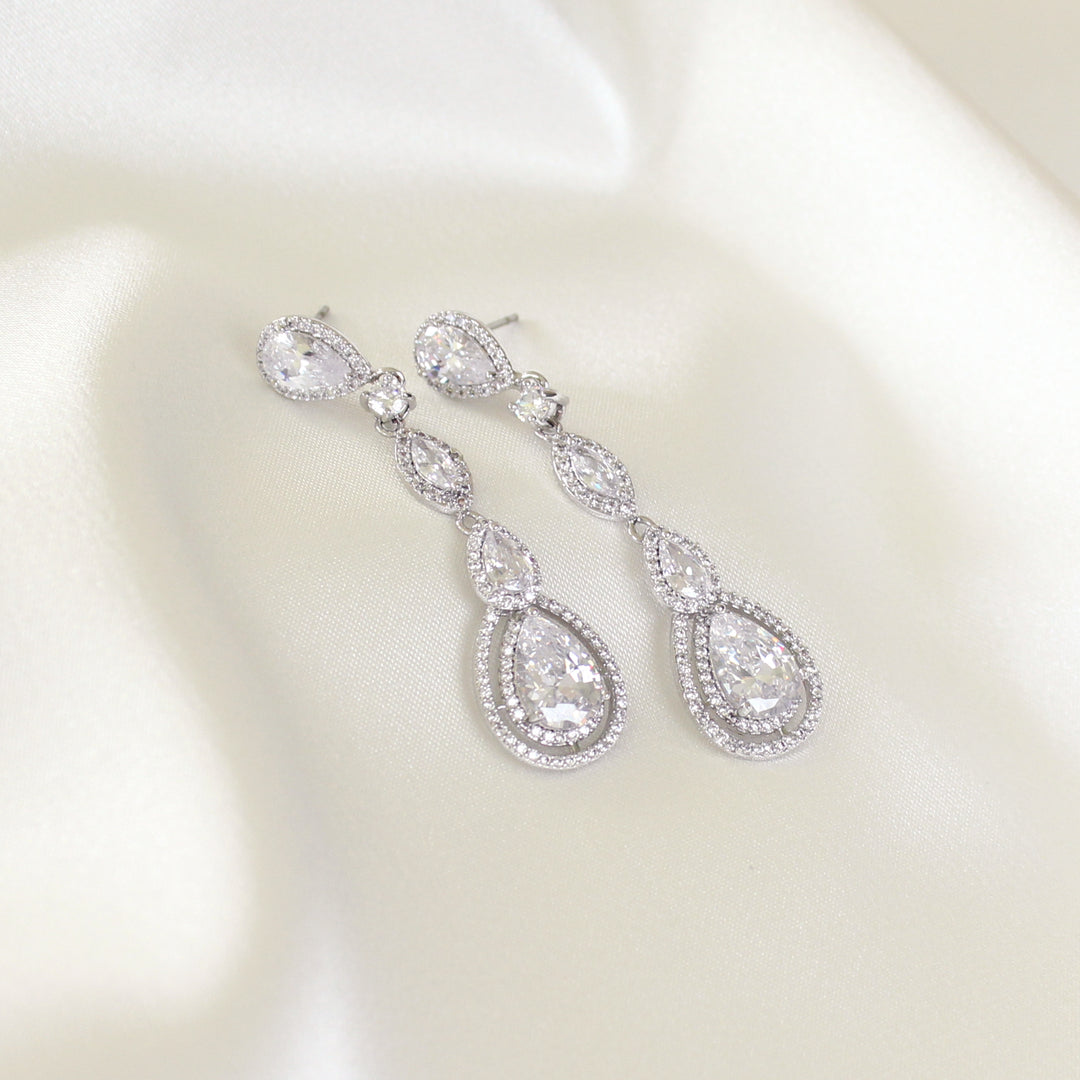 Olivia - Oval CZ Diamond drop Earrings | Silver