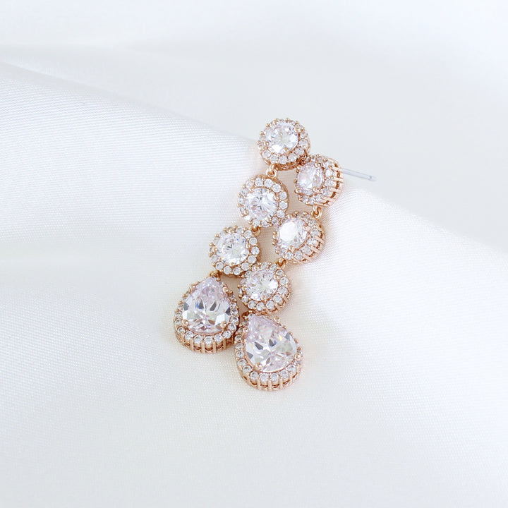 Harper - Modern CZ Diamonds Dangle Earrings | Rose Gold