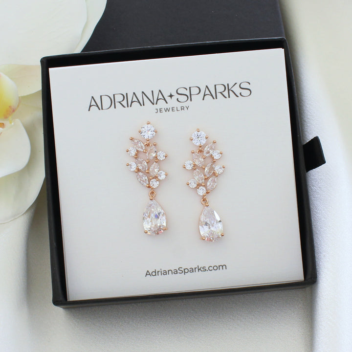 Abbie - CZ Cluster Dangle Earrings | Rose Gold