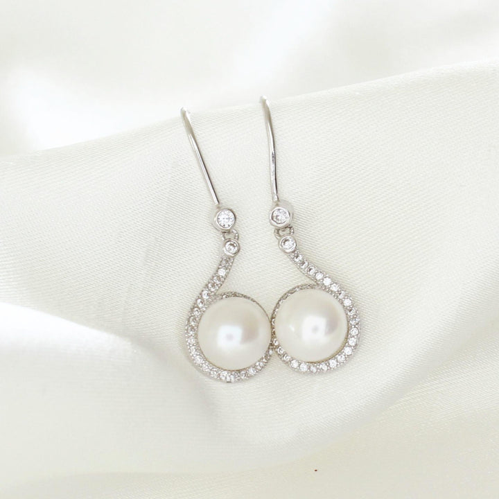 Jenna Pearl & CZ Halo Earrings | Sterling Silver