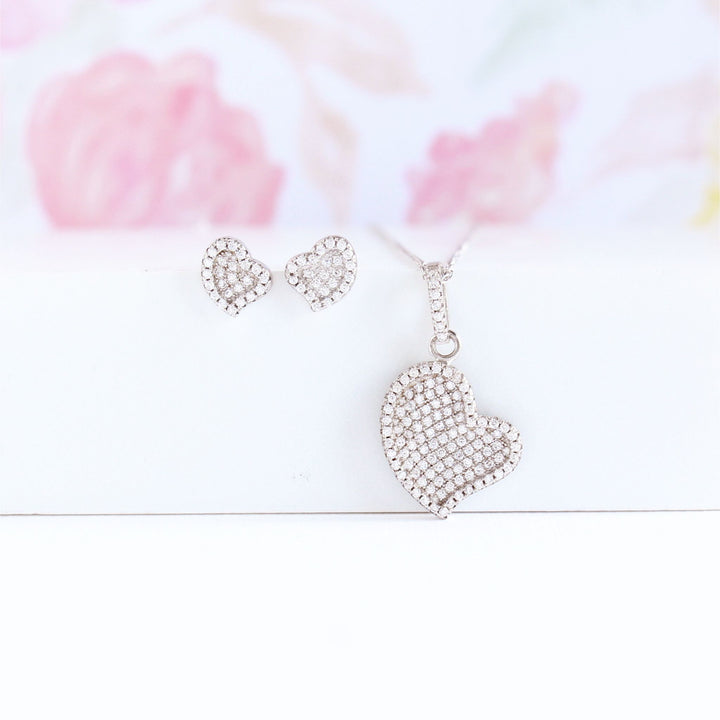 Laice Pave Heart Necklace Set | Sterling Silver