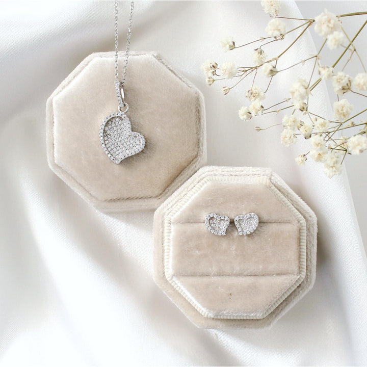 Laice Pave Heart Necklace Set | Sterling Silver