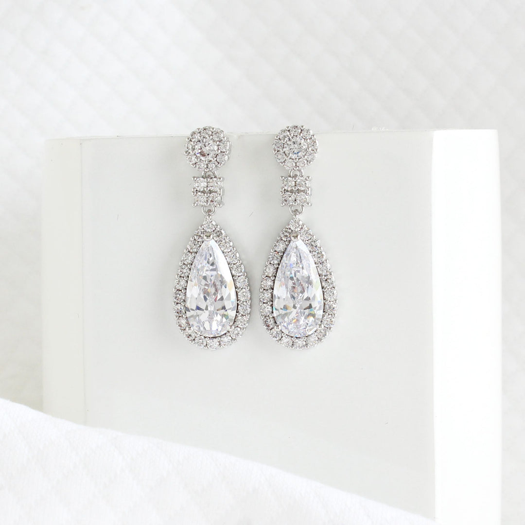 Lisa | Crystal Drop Bridal Earrings Silver