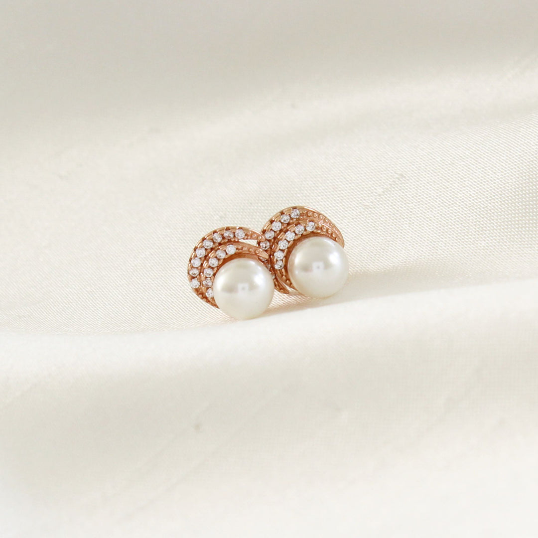 Madelyn Moon Pearl Stud Earrings