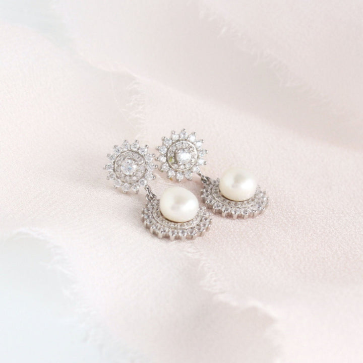 Millie Sunburst Pearl Earrings | Sterling Silver