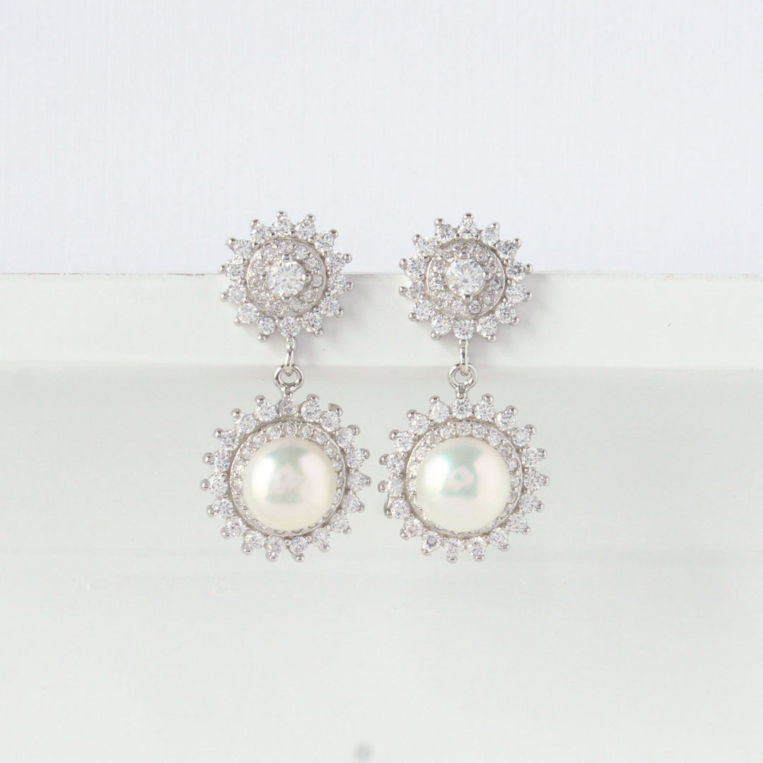 Millie Sunburst Pearl Earrings | Sterling Silver