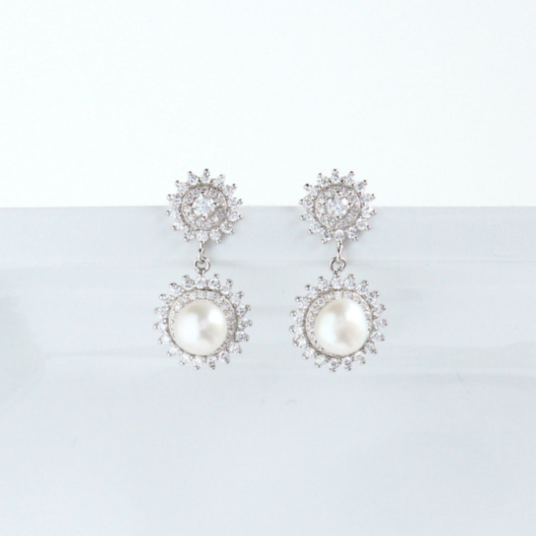 Millie Sunburst Pearl Earrings | Sterling Silver