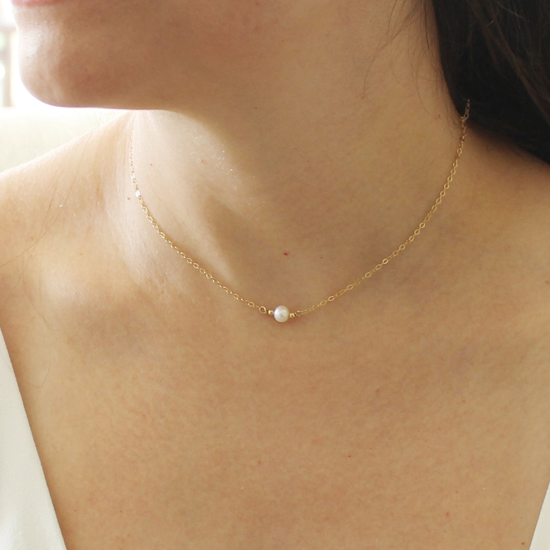 Alana Single Pearl Choker Necklace by Adriana Sparks Bridal