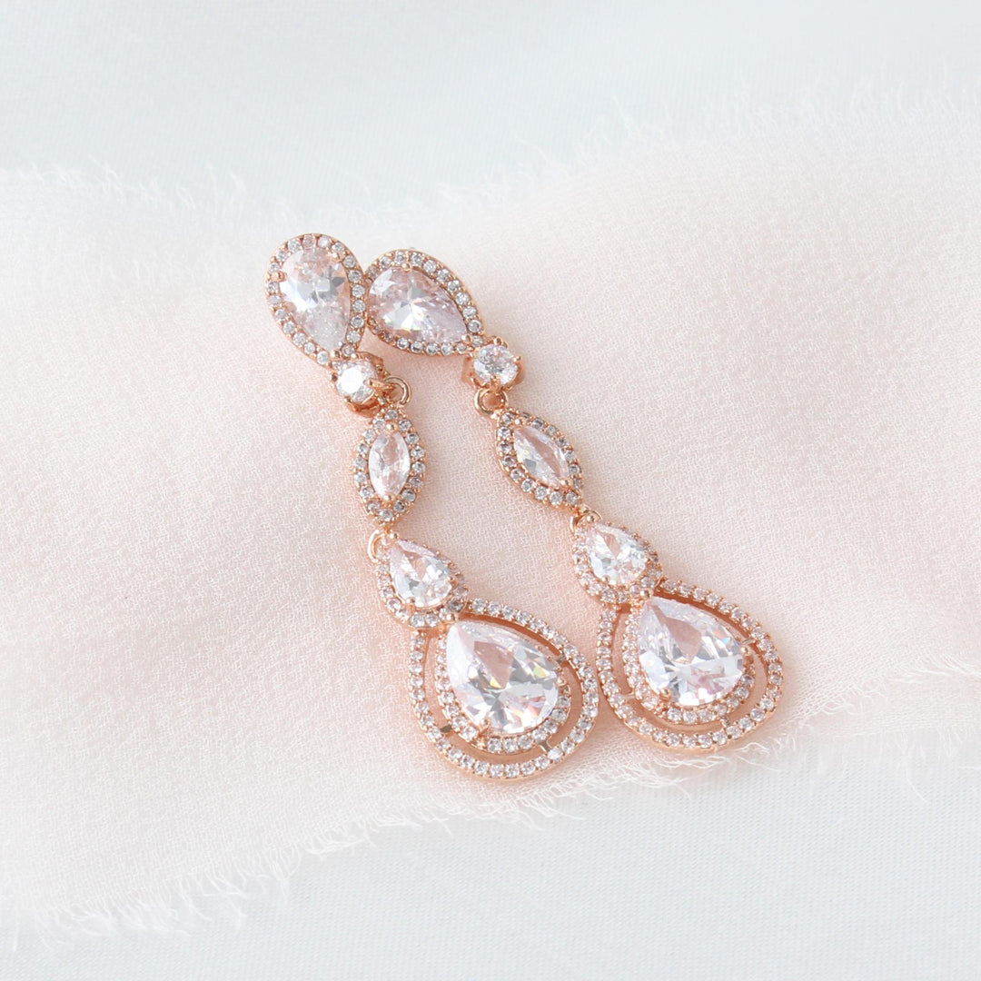 Olivia Crystal Drop Earrings Rose Gold