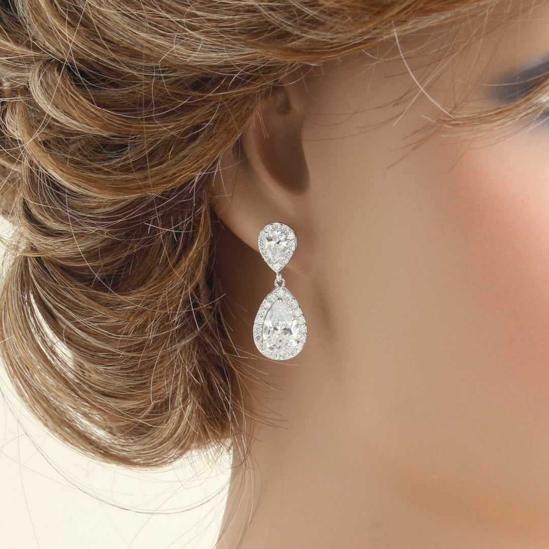 Phoebe - Silver Diamond Teardrop Earrings