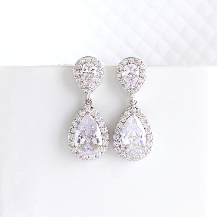 Phoebe - Silver Diamond Teardrop Earrings