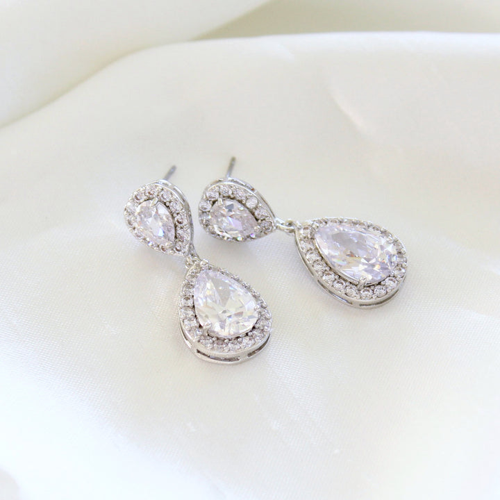 Phoebe - Silver Diamond Teardrop Earrings