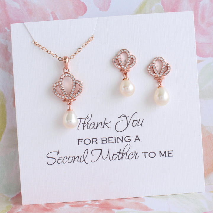 Renee - Floral Pearl Necklace & Earrings Set | Rose Gold