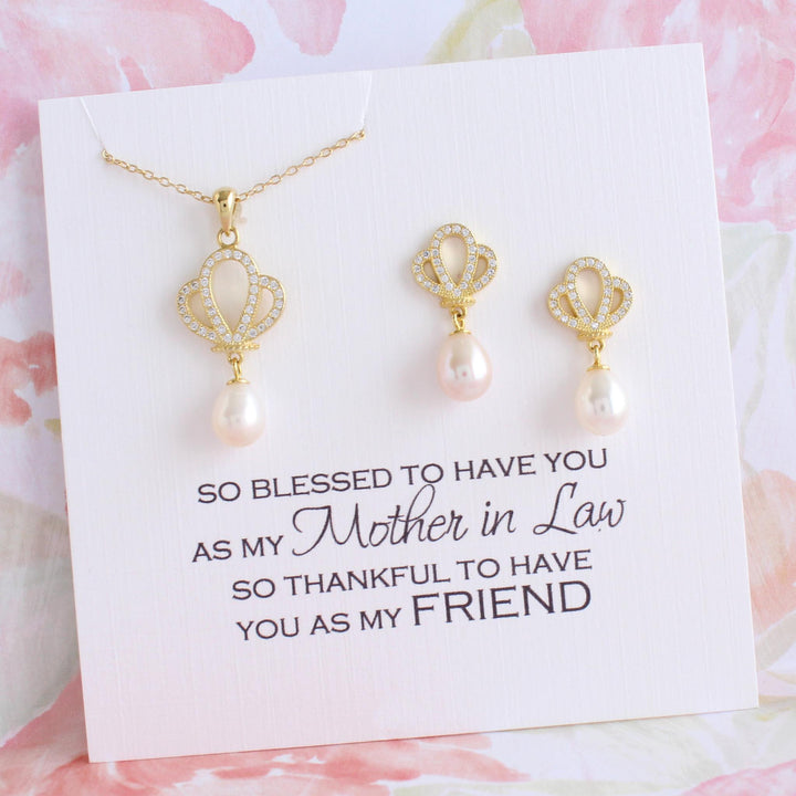 Renee - Floral Pearl Necklace & Earrings Set | Gold