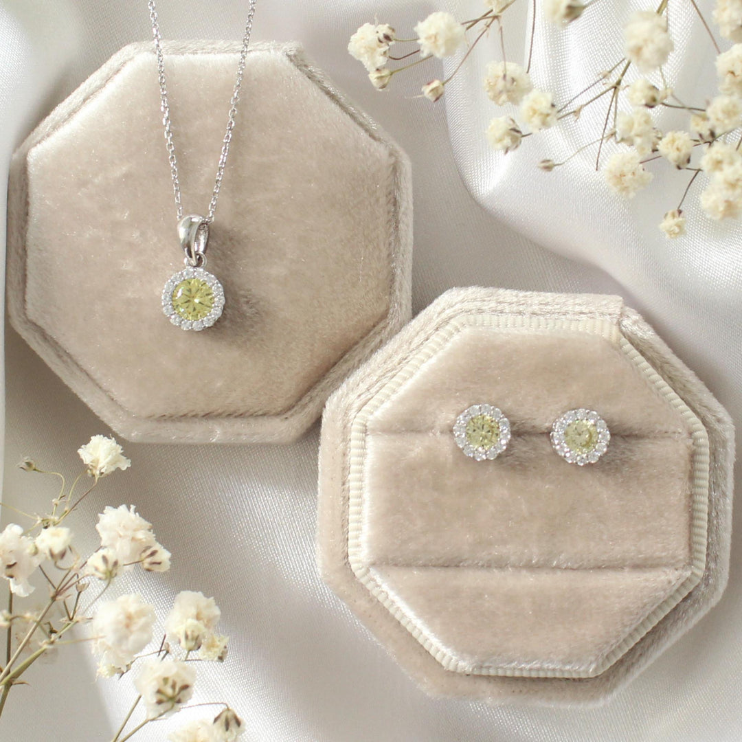 Ava - Round Yellow CZ Necklace & Earrings Set